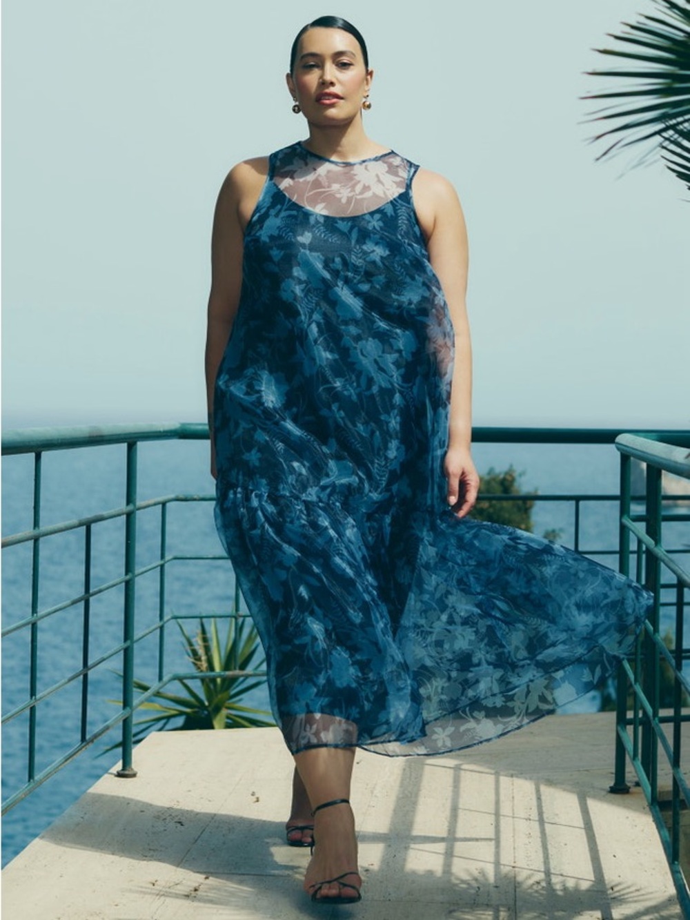 Eloquii Navy Blue Floral Maxi Dress